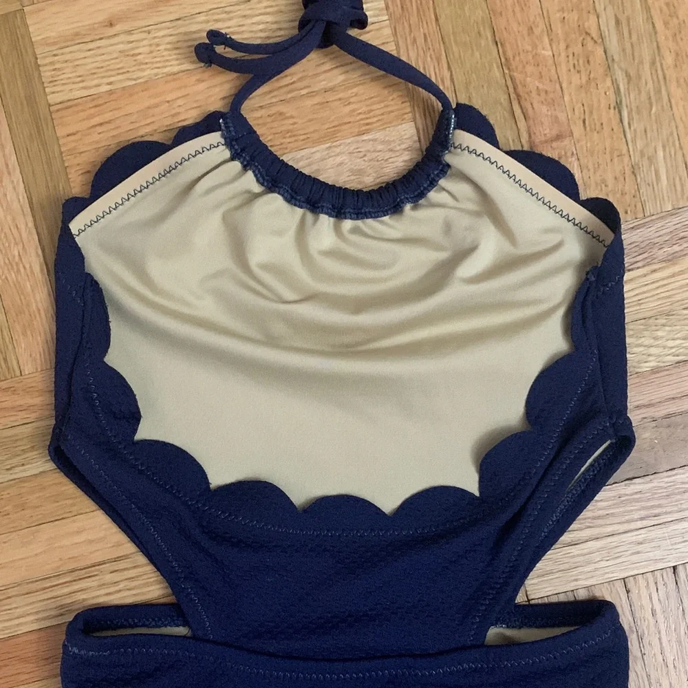 Little Girls Navy Blue One-Piece Cut-Out Swimsuit Size Small (6/7) - Like New!